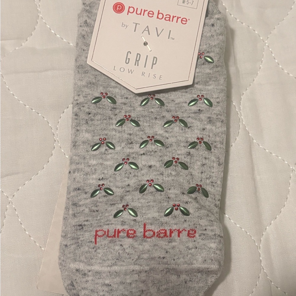 Pure Barre Gray Low Rise Grip Socks with Leaf Design